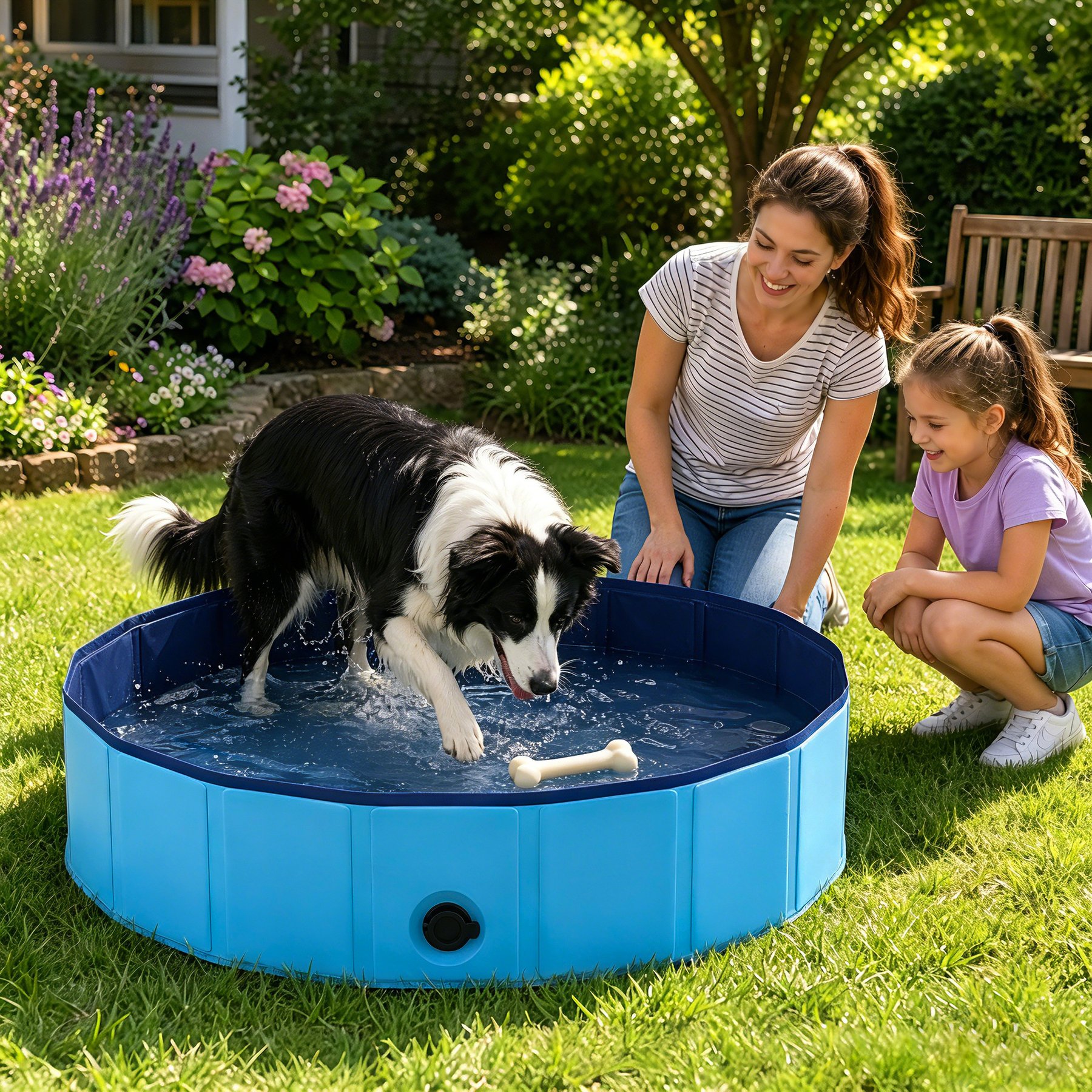 Niubya Collapsible Dog Swimming Pool, Blue, 3X-L