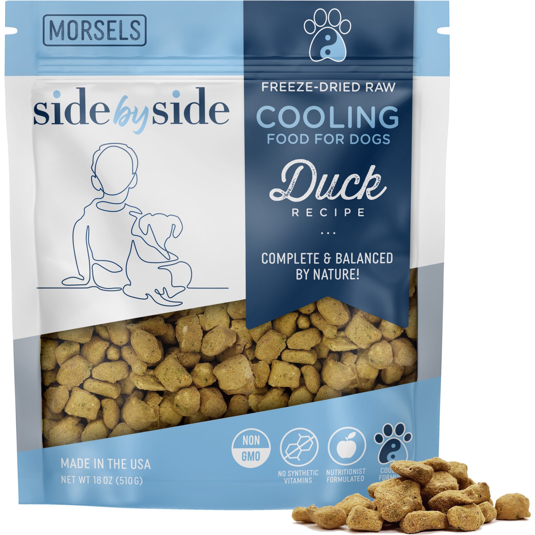 Side By Side Raw Duck Flavored Morsels Freeze-Dried Dog Food, 18-oz bag