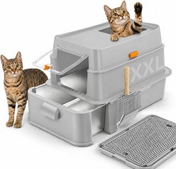 Lobeve Enclosed Stainless Steel Covered Cat Litter Box with Drawer, X-Large, Light Grey