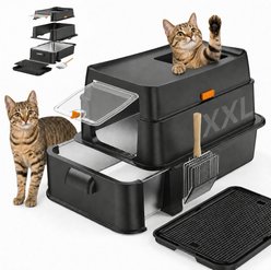 Lobeve Enclosed Stainless Steel Covered Cat Litter Box with Drawer, X-Large, Black