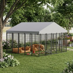 Yafylly Outdoor Metal Dog Kennel with Roof, Large
