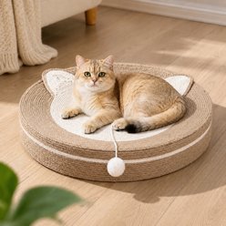 NonoPets 2-in-1 Sisal Round Scratcher Cat Bed, White
