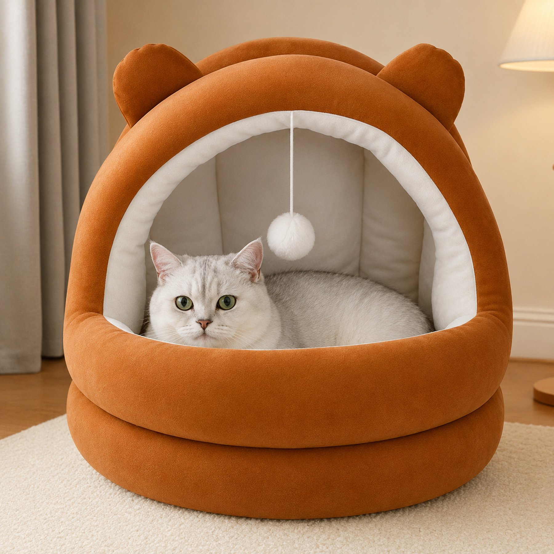 NonoPets Washable Cozy Cave Cat Bed, Brown, Large