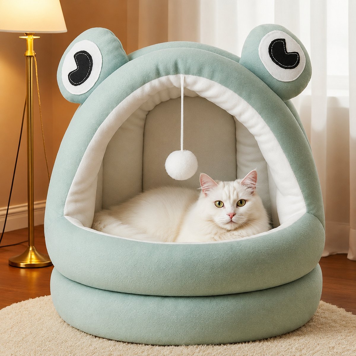 NonoPets Washable Cozy Cave Cat Bed, Green, Medium