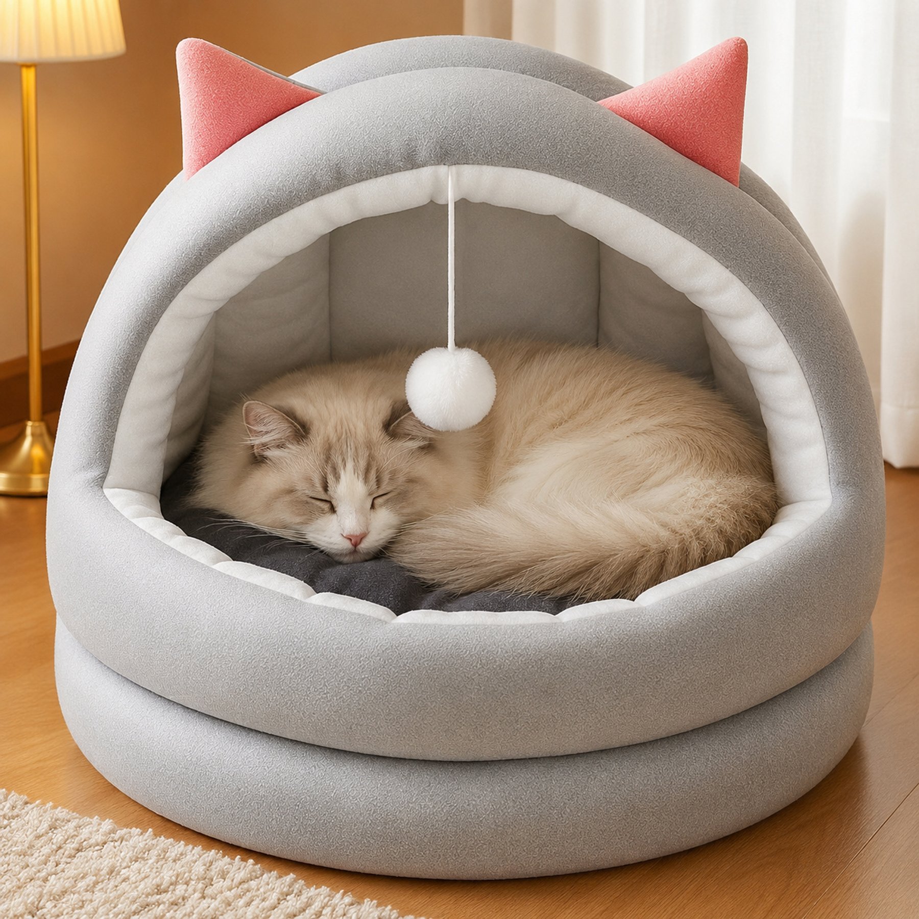 NonoPets Washable Cozy Cave Cat Bed, Grey, Medium