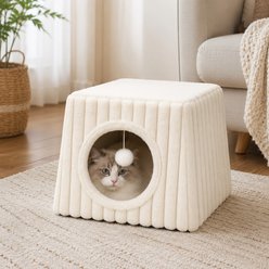 NonoPets 2-in-1 Enclosed Cave Cat Bed, White