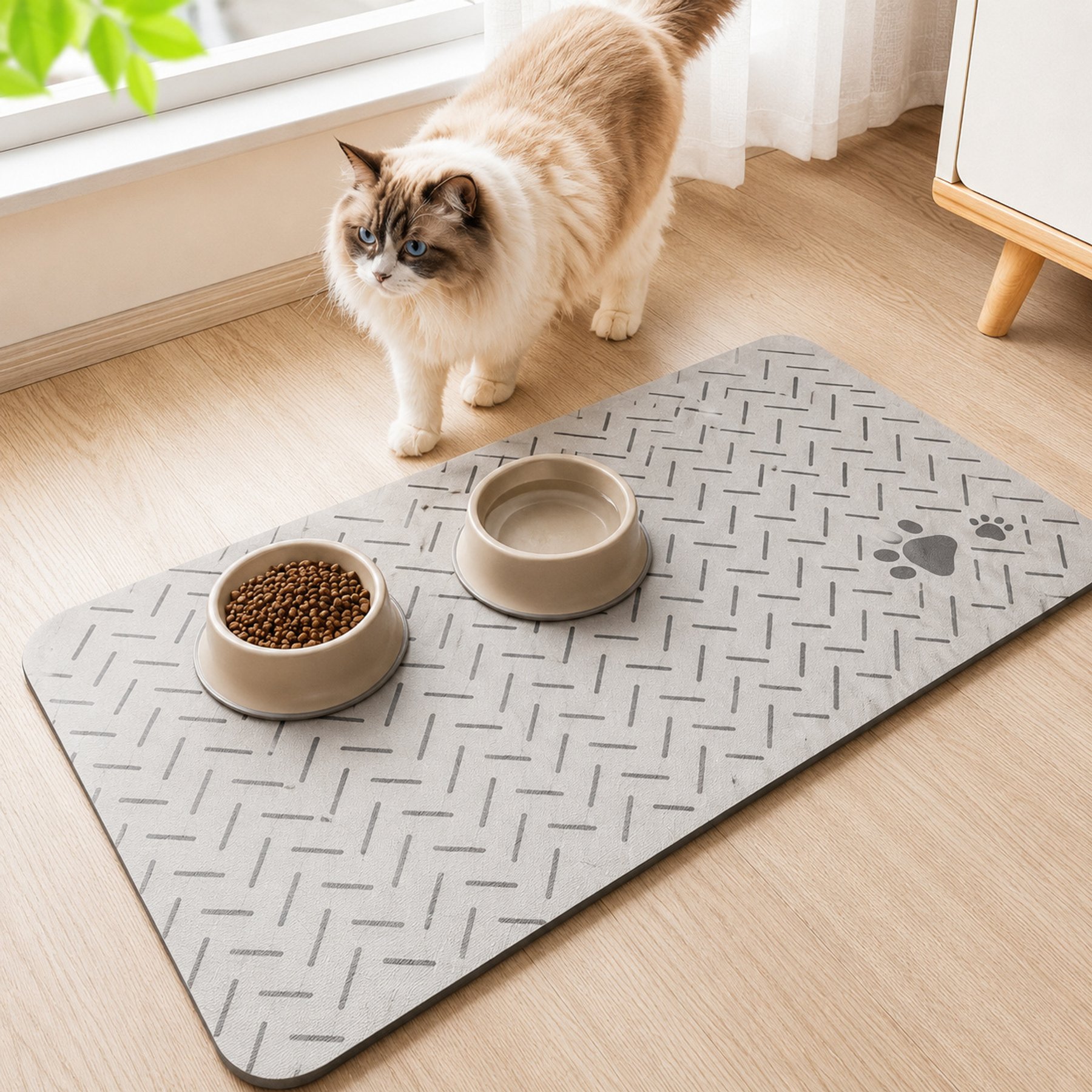 NonoPets Waterproof Non-Slip Dog & Cat Placemat, Light Gray, 15.8 x 23.6-in