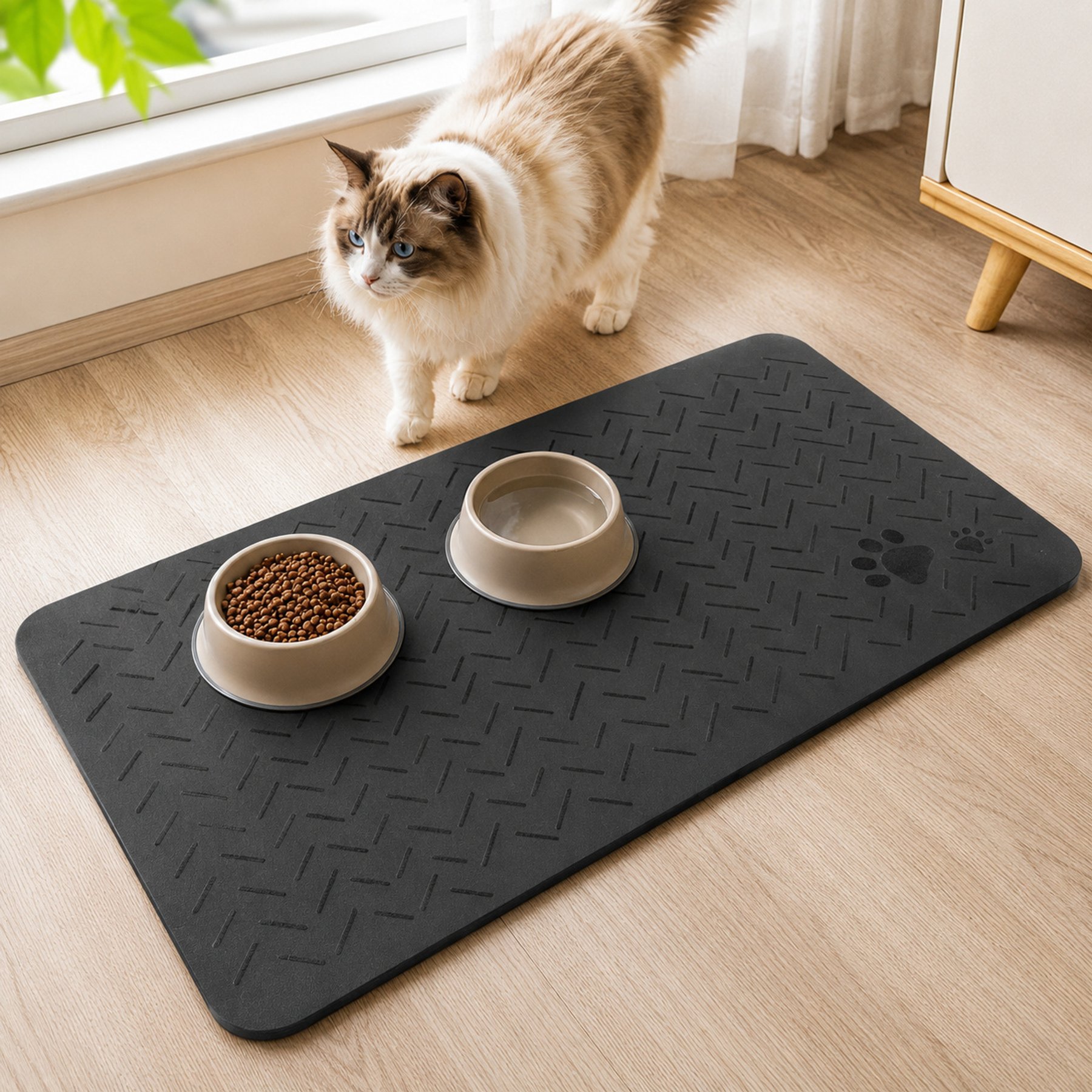 NonoPets Waterproof Non-Slip Dog & Cat Placemat, Black, 15.8 x 23.6-in