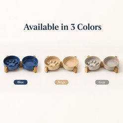NonoPets Ceramic Slow Feeder with Wood Stand Dog & Cat Bowls, Blue slide 2 of 8