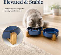 NonoPets Ceramic Slow Feeder with Wood Stand Dog & Cat Bowls, Brown slide 2 of 8