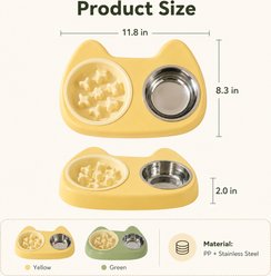 NonoPets Slow Feeder Double Stainless Steel Dog & Cat Bowl Set, Yellow slide 2 of 8