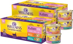 Wellness Complete Health Kitten Pate Variety Pack Natural Grain-Free Wet Cat Food, 3-oz can, bundle of 24