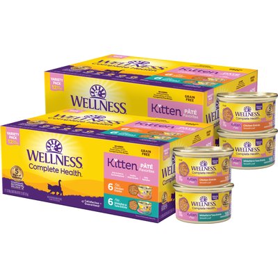 Wellness Wellness Complete Health Kitten Pate Variety Pack Natural Grain-Free Wet Cat Food, 3-oz can, bundle of 24