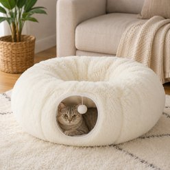 NonoPets Foldable Semi-Enclosed with Tunnel Cat Toy, Ivory