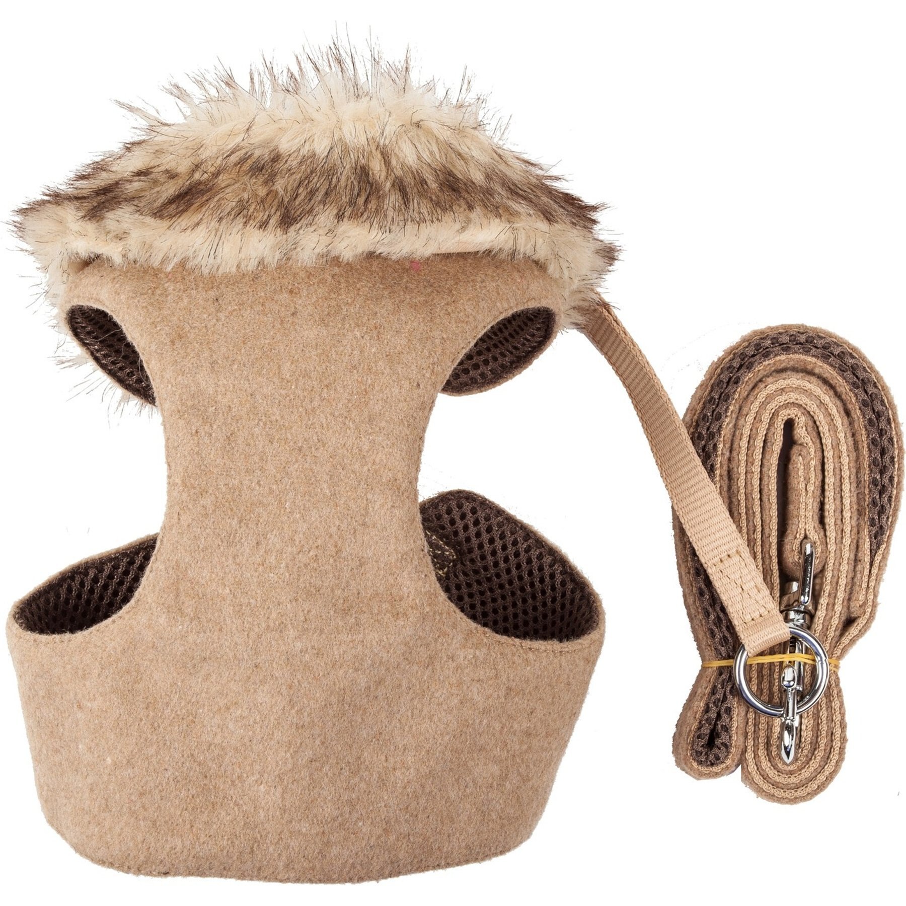 Pet Life Luxe Furracious 2-In-1 Mesh Reversible Dog Harness & Leash, Brown, X-Small