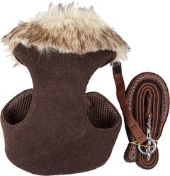 Pet Life Luxe Furracious 2-In-1 Mesh Reversible Dog Harness & Leash, Dark Cocoa Brown, Small
