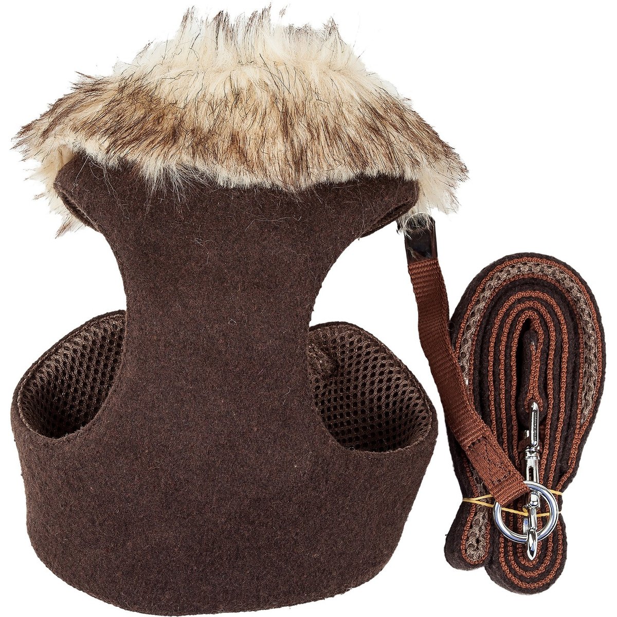 Pet Life Luxe Furracious 2-In-1 Mesh Reversible Dog Harness & Leash, Dark Cocoa Brown, Medium