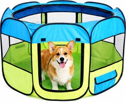 Pet Life All-Terrain Wire-Framed Collapsible Travel Dog Playpen, Blue & Green, Large slide 2 of 9
