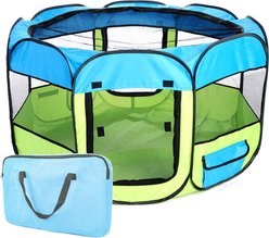 Pet Life All-Terrain Wire-Framed Collapsible Travel Dog Playpen, Blue & Green, Large slide 1 of 9
