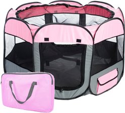 Pet Life All-Terrain Wire-Framed Collapsible Travel Dog Playpen, Pink & Grey, Medium