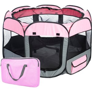 Pet Life All-Terrain Wire-Framed Collapsible Travel Dog Playpen, Pink & Grey, Medium