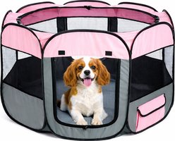 Pet Life All-Terrain Wire-Framed Collapsible Travel Dog Playpen, Pink & Grey, Medium slide 2 of 6
