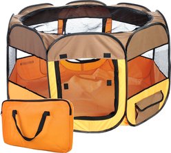 Pet Life All-Terrain Wire-Framed Collapsible Travel Dog Playpen, Brown & Orange, Large