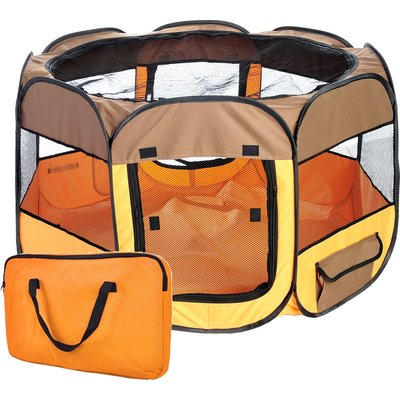 Pet Life Pet Life All-Terrain Wire-Framed Collapsible Travel Dog Playpen, Brown & Orange, Large