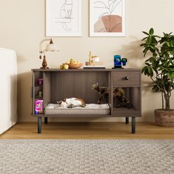 jansno Storage Drawer & Charging Station with Sliding Door Cat Litter Box Enclosure, Brown slide 2 of 9