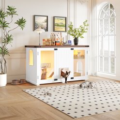 jansno LED Light, House with Stairs & Scratching Post Cat Litter Box Enclosure, White slide 2 of 8