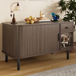jansno Storage Drawer & Charging Station with Sliding Door Cat Litter Box Enclosure, Brown