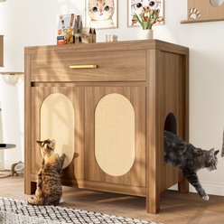 jansno Scratching Board Doors & Storage Drawer Wooden Cat Litter Box Enclosure, Espresso
