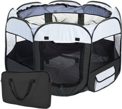Pet Life All-Terrain Wire-Framed Collapsible Travel Dog Playpen, Black & White, Large