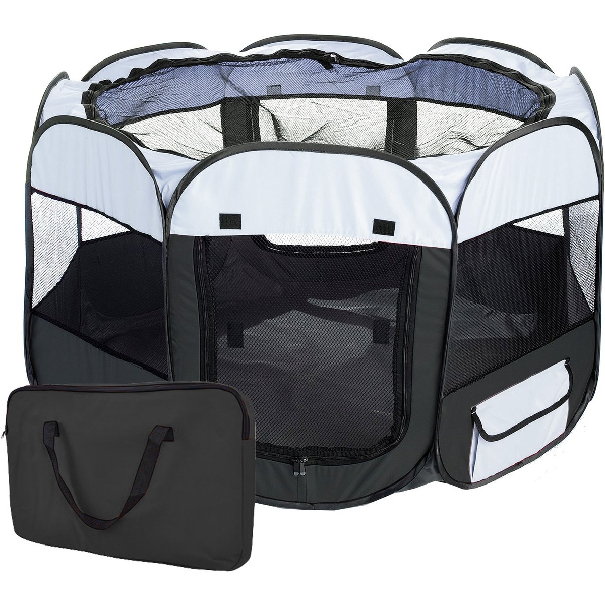 Pet Life All-Terrain Wire-Framed Collapsible Travel Dog Playpen, Black & White, Medium