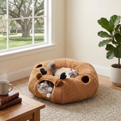 Kylinsure Rabbit fur 2-in-1 Bolster Dog & Cat Tunnel Bed, Medium, Reindeer