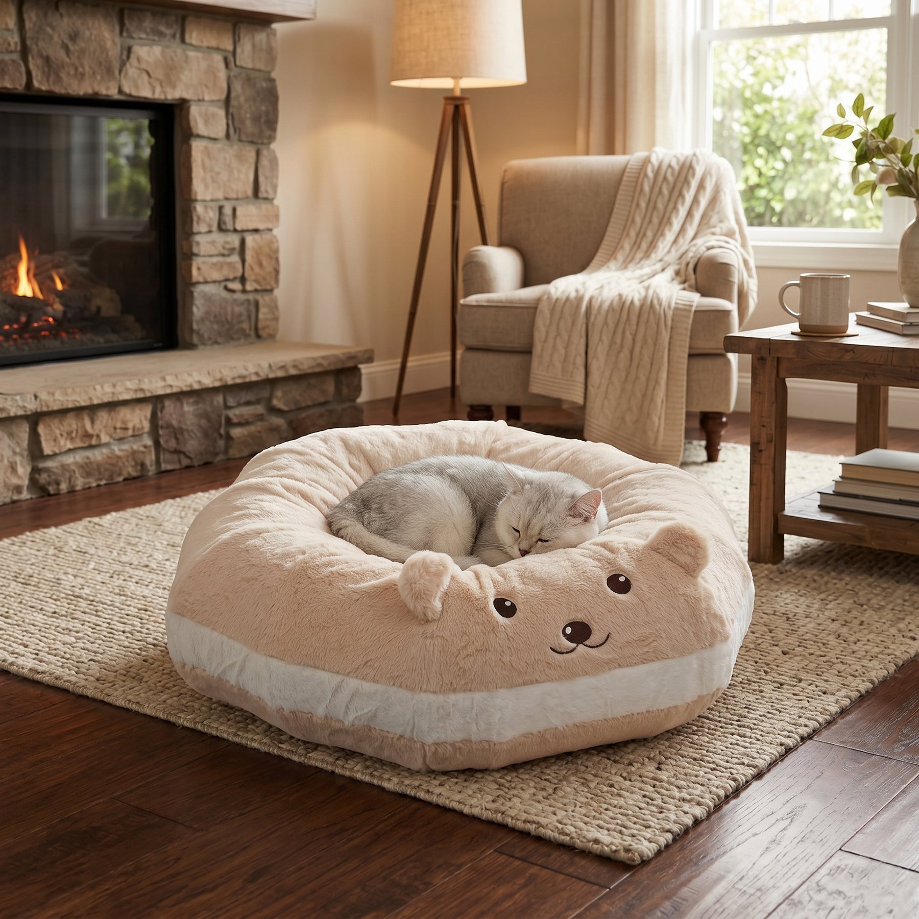 Kylinsure Rabbit fur 2-in-1 Bolster Dog & Cat Tunnel Bed, Medium, Bear