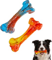 Potaroma Nylon Curved Joint Bone Bacon Flavor & Treat-Dispensing Hole Exercise Chew Dog Toy, Blue/Orange, 2 count