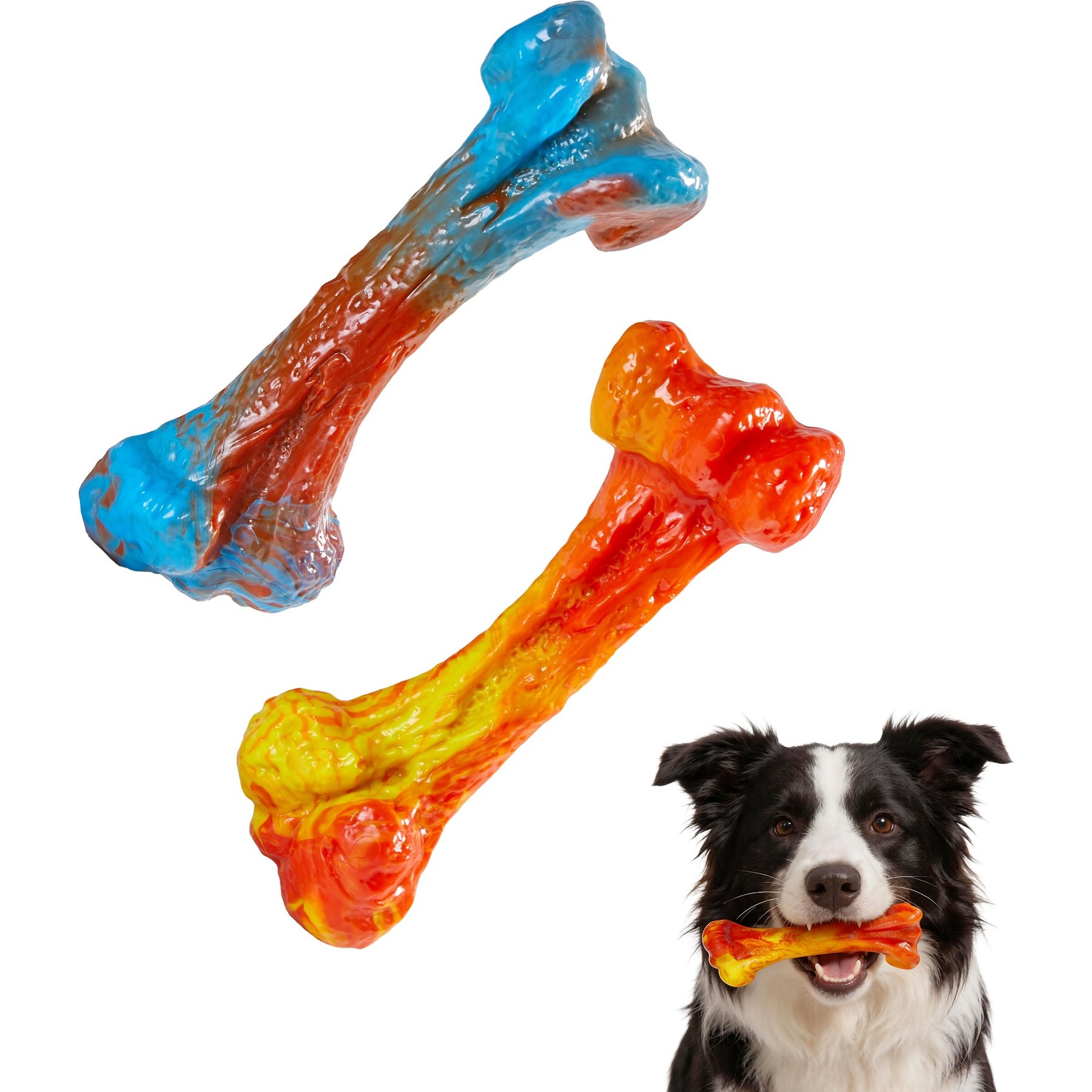 Potaroma Nylon Curved Joint Bone Bacon Flavor & Treat-Dispensing Hole Exercise Chew Dog Toy, Blue/Orange, 2 count