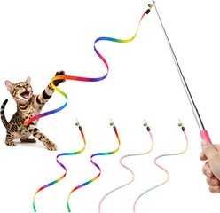 Potaroma Interactive Colorful Cat Teaser Wand Toy, Multicolor, 4 count