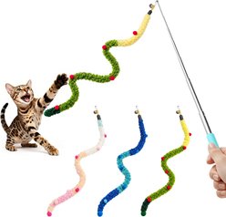 Potaroma Interactive Plush Colorful Worm Cat Teaser Wands Toy, Multicolor, 3 count