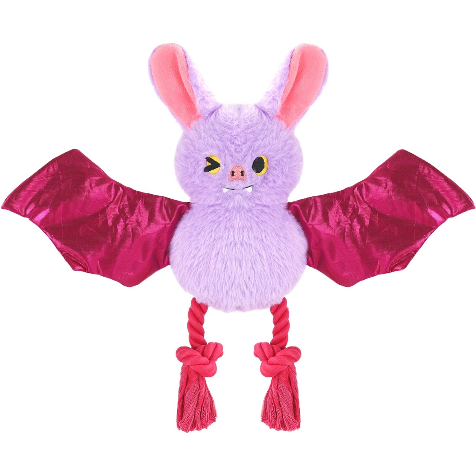 HugSmart Halloween Bat Plush with Rope Squeaky Dog Toy, Small/Medium