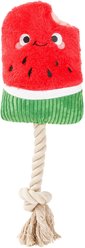 HugSmart Watermelon Popsicle Plush with Rope Squeaky Dog Toy, Small/Medium