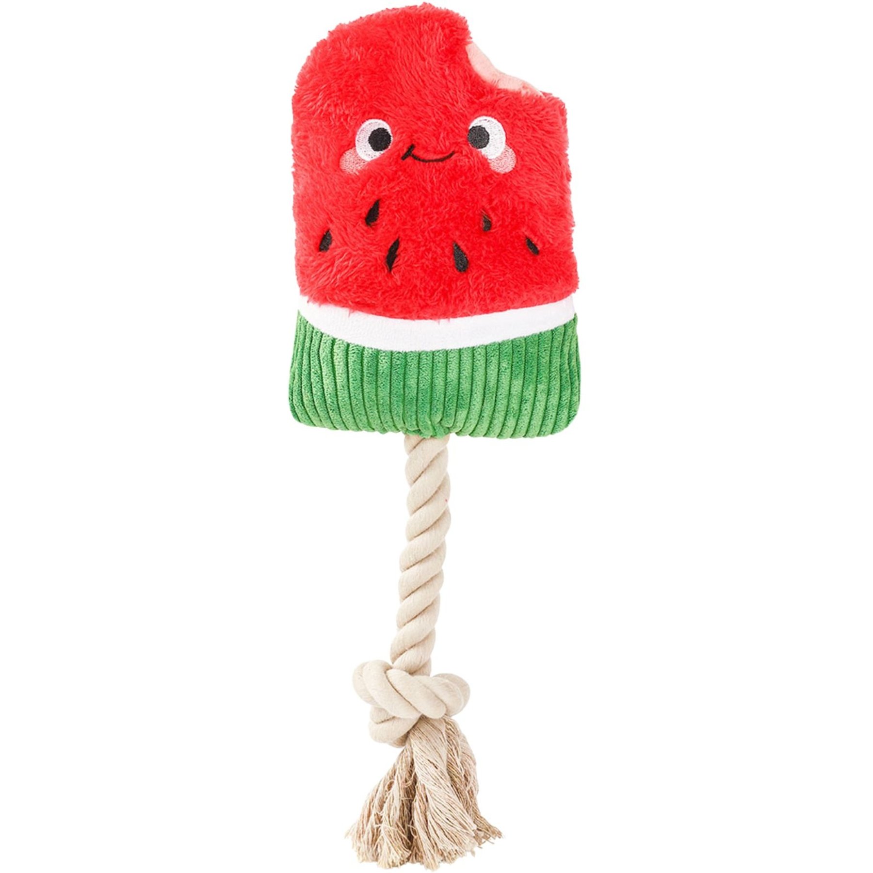 HugSmart Watermelon Popsicle Plush with Rope Squeaky Dog Toy, Small/Medium