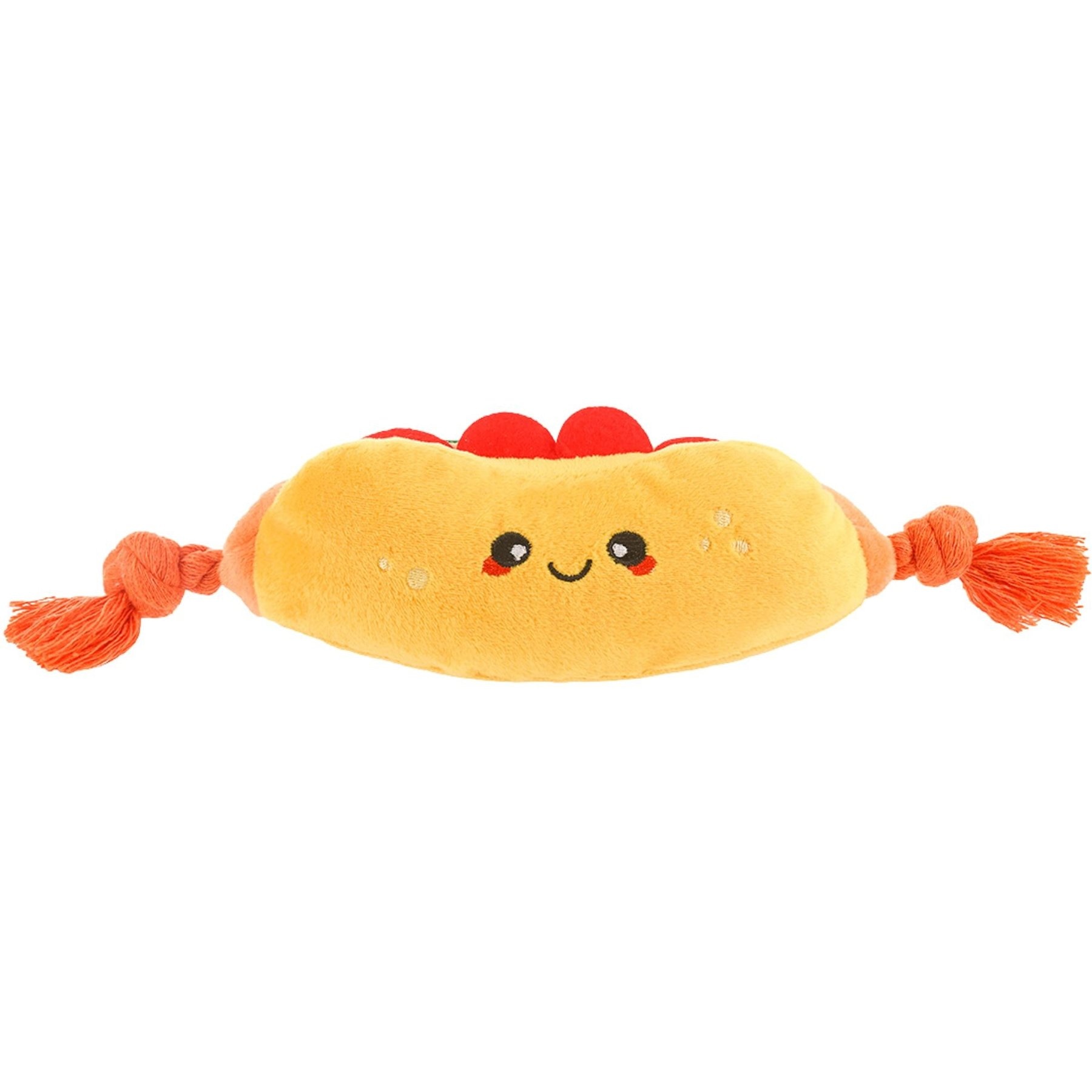 HugSmart Hot Dog Plush with Rope Squeaky Dog Toy, Small/Medium