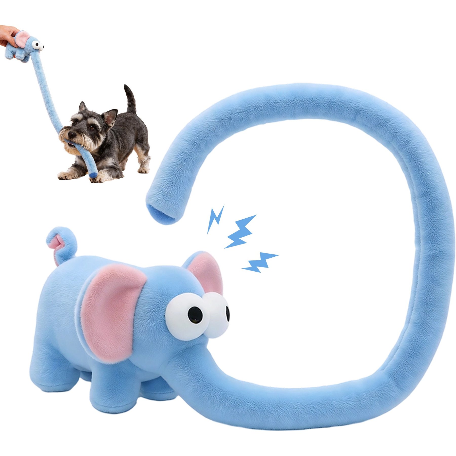 Potaroma Long Nose Elephant Adjustable Shaped Interactive Squeaky Plush Tug Dog Toy, Blue, 21.7-in