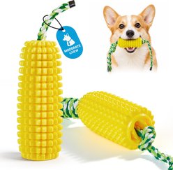 Potaroma Interactive & Ropes for Tug-of-War Squeaky Quiet Corn Chew Dog Toy, Yellow, 2 count