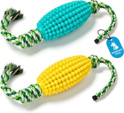Potaroma Corn Durable TPR Teething Stick Interactive Play Exercise Dog Chew Toy, Yellow/Blue, 2 count