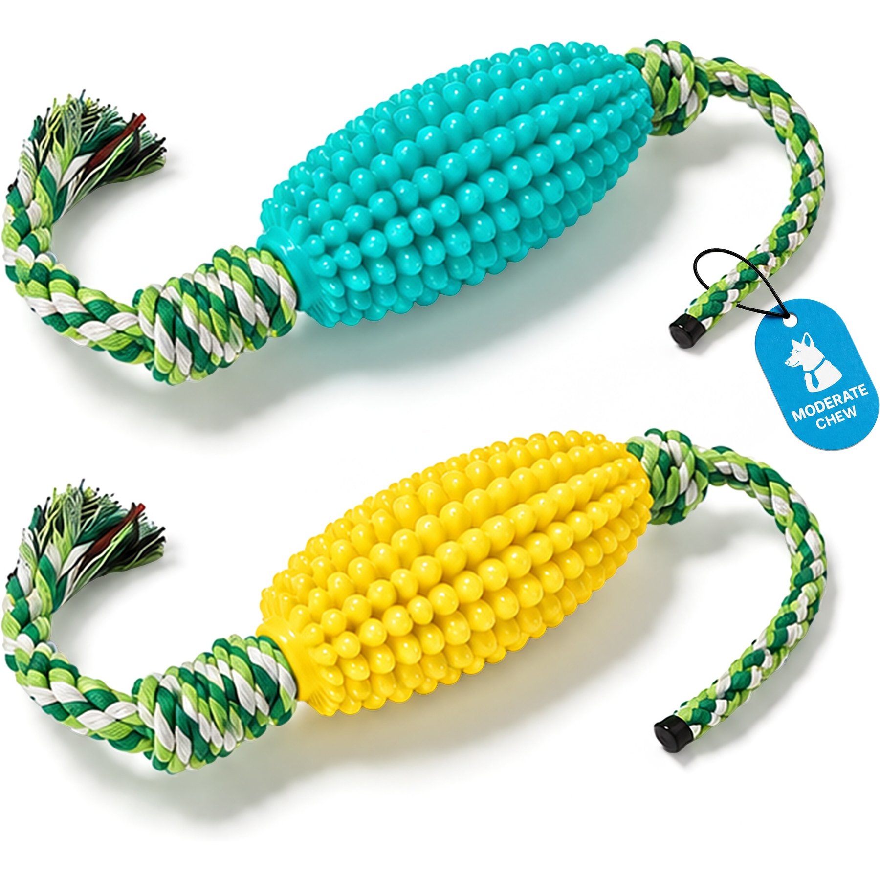 Potaroma Corn Durable TPR Teething Stick Interactive Play Exercise Dog Chew Toy, Yellow/Blue, 2 count