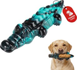 Potaroma Beef Flavored Tough Textured Crocodile Exercise Chew Dog Toy, Black/Teal