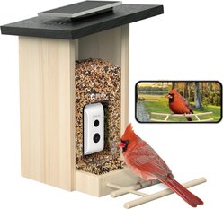Birdfy Wooden Smart Bird Feeder with Camera Solar Powered, Ebony, 2.8L